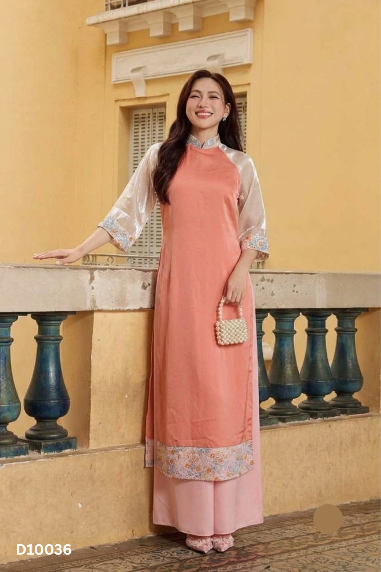 Set áo dài hồng họa tiết+quần