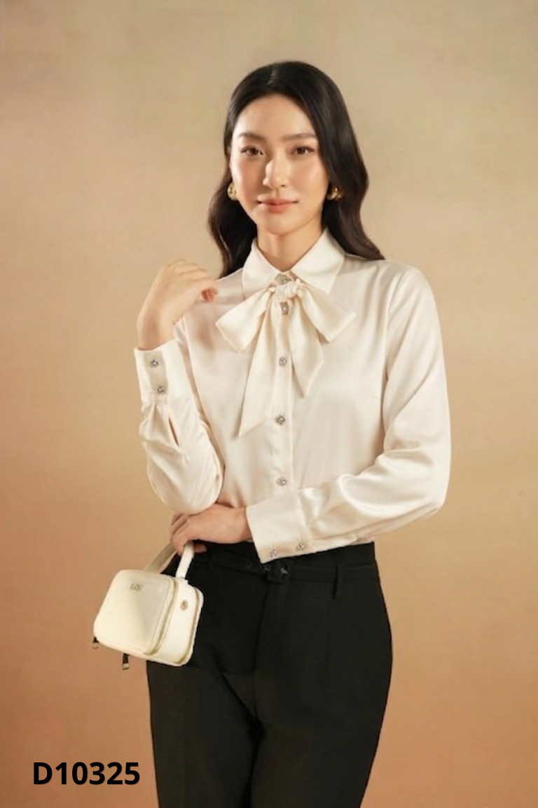 Áo lụa be cúc ngọc buộc nơ