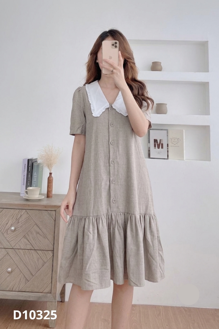 Váy ghi be cổ sen đuôi cá