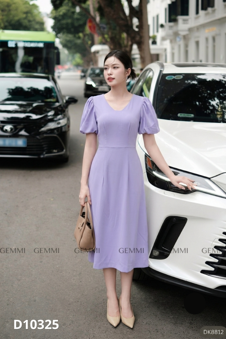 Váy tím trơn tay phồng