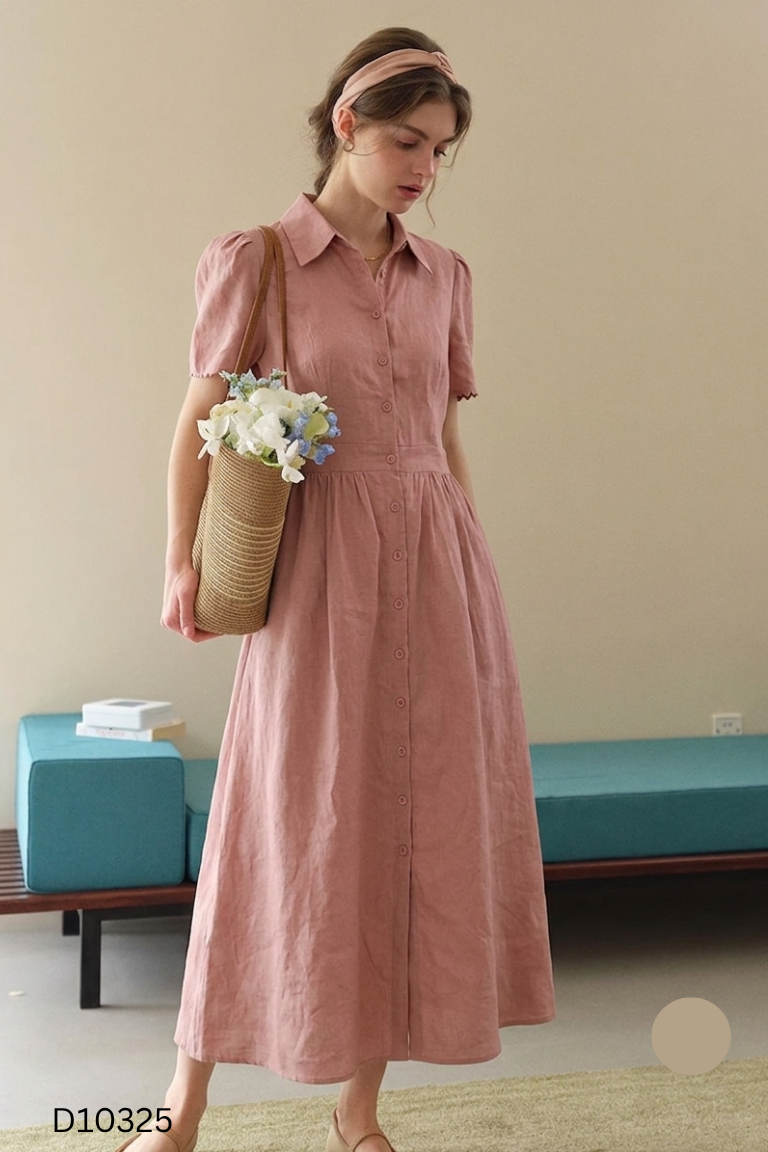 Váy sơ mi linen hồng