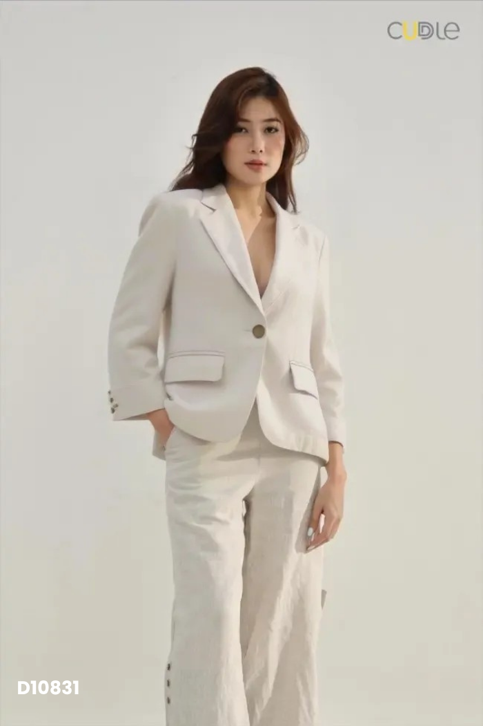 Áo khoác vest be linen