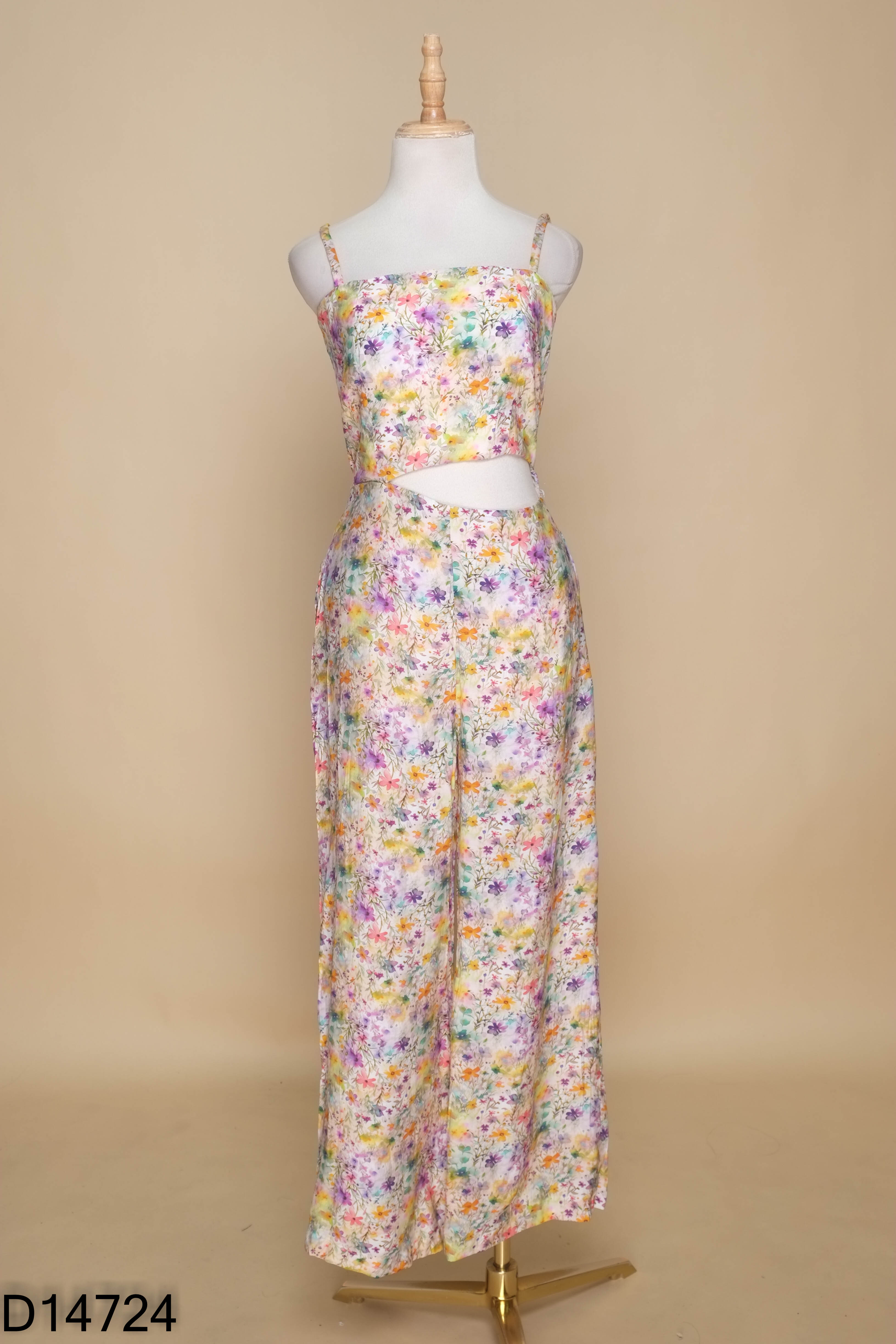 Jumpsuits hai dây hoa màu sắc