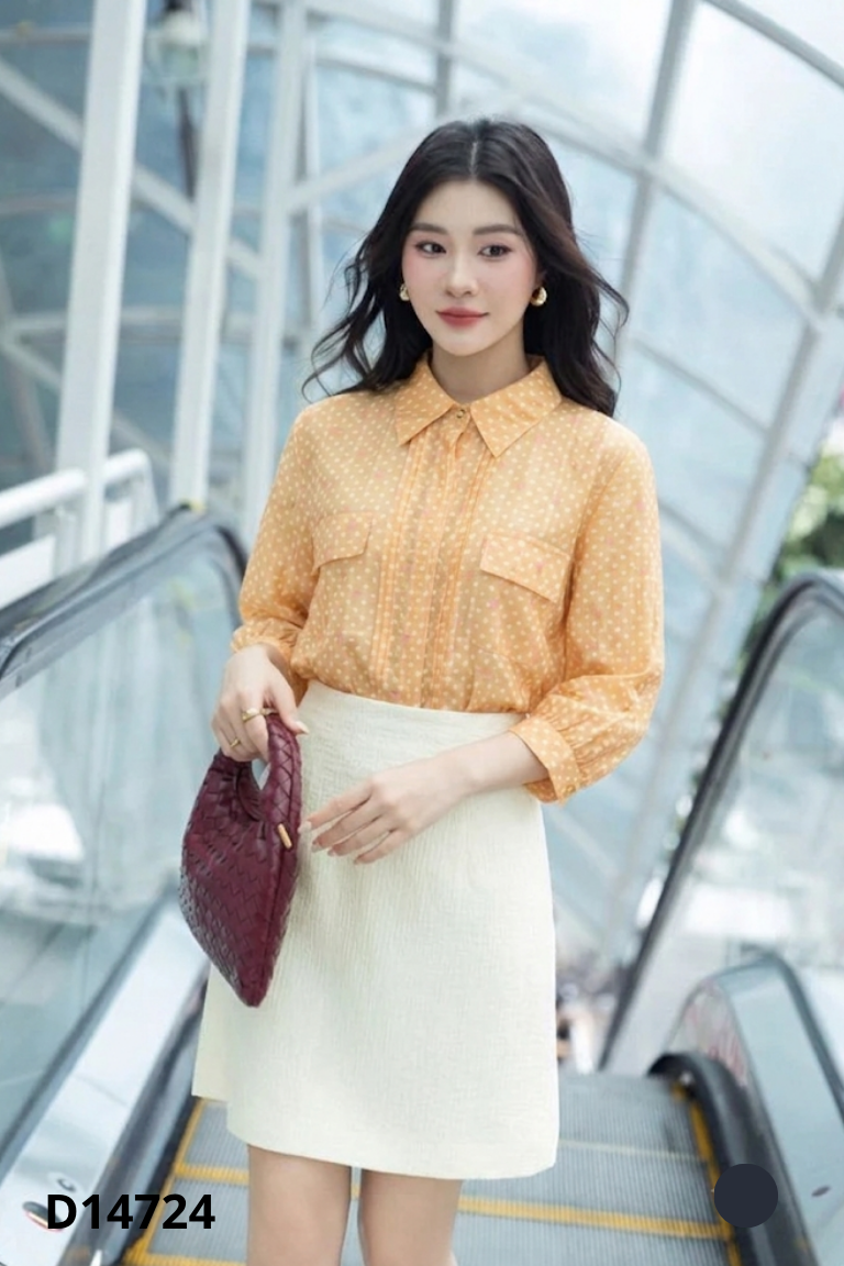 Áo sơ mi vàng NEM chấm bi