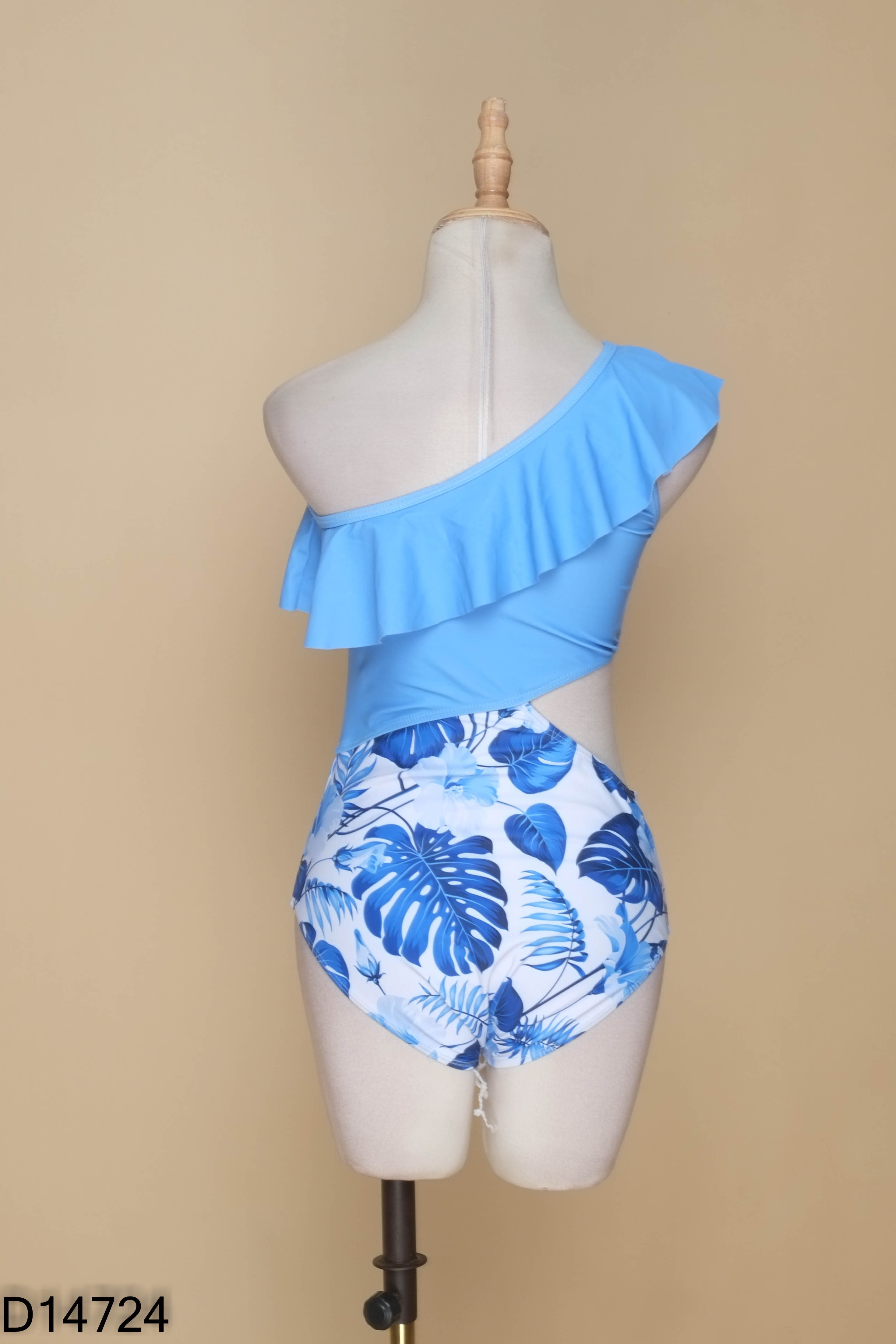 Bikini 1 mảnh xanh hoa phối bèo
