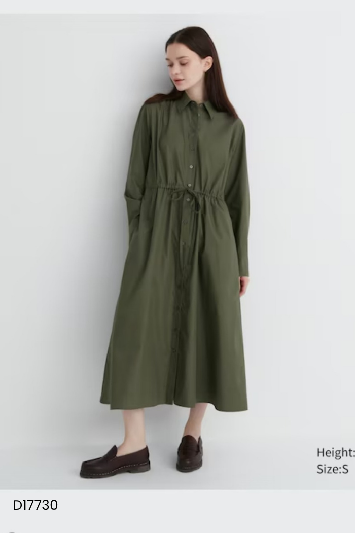 Váy UNIQLO sơ mi xanh rêu