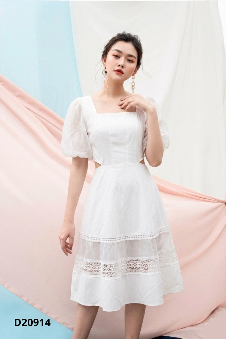 Váy DAISY trắng khoét eo