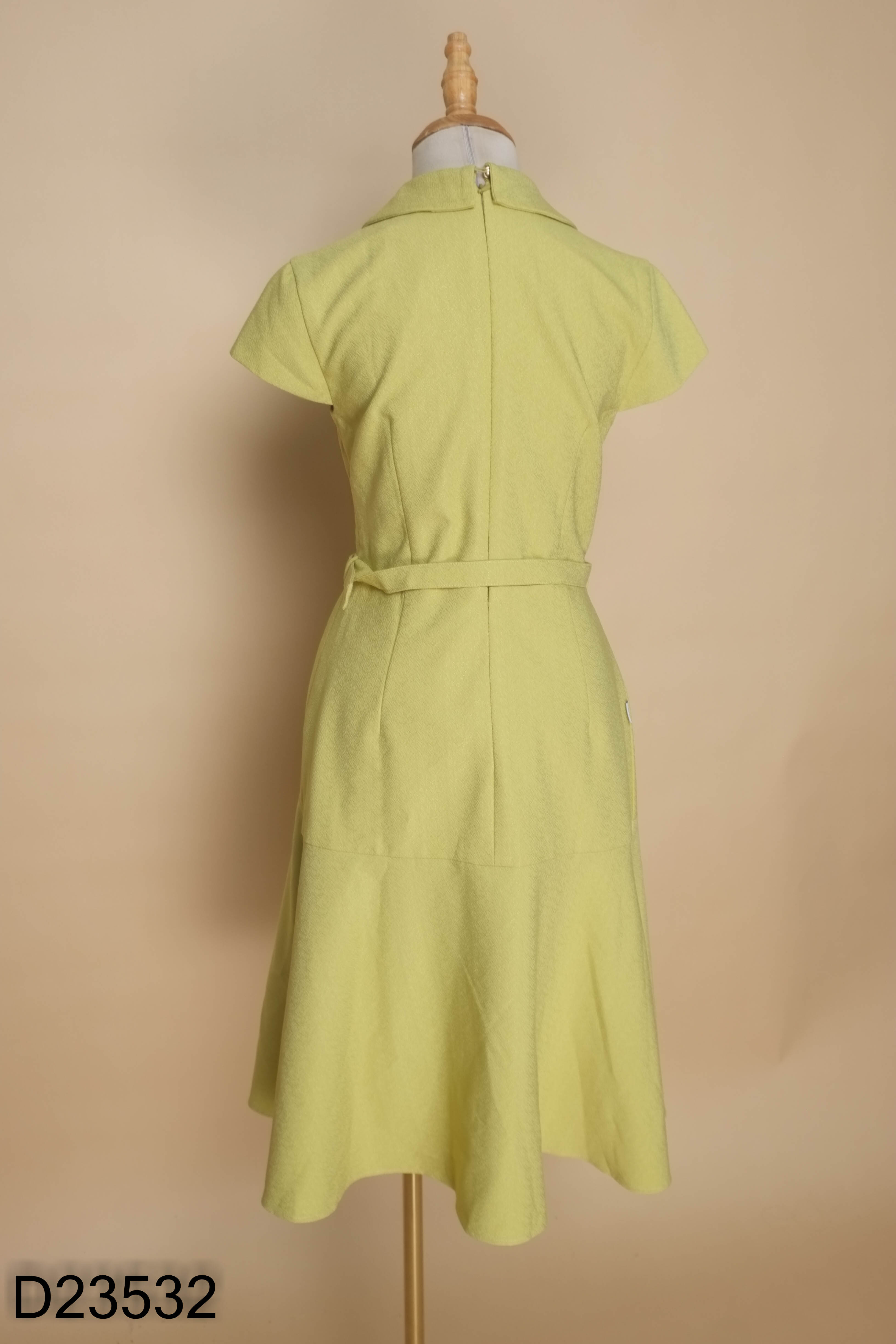 Váy xanh FIONA cổ vest phối dây eo