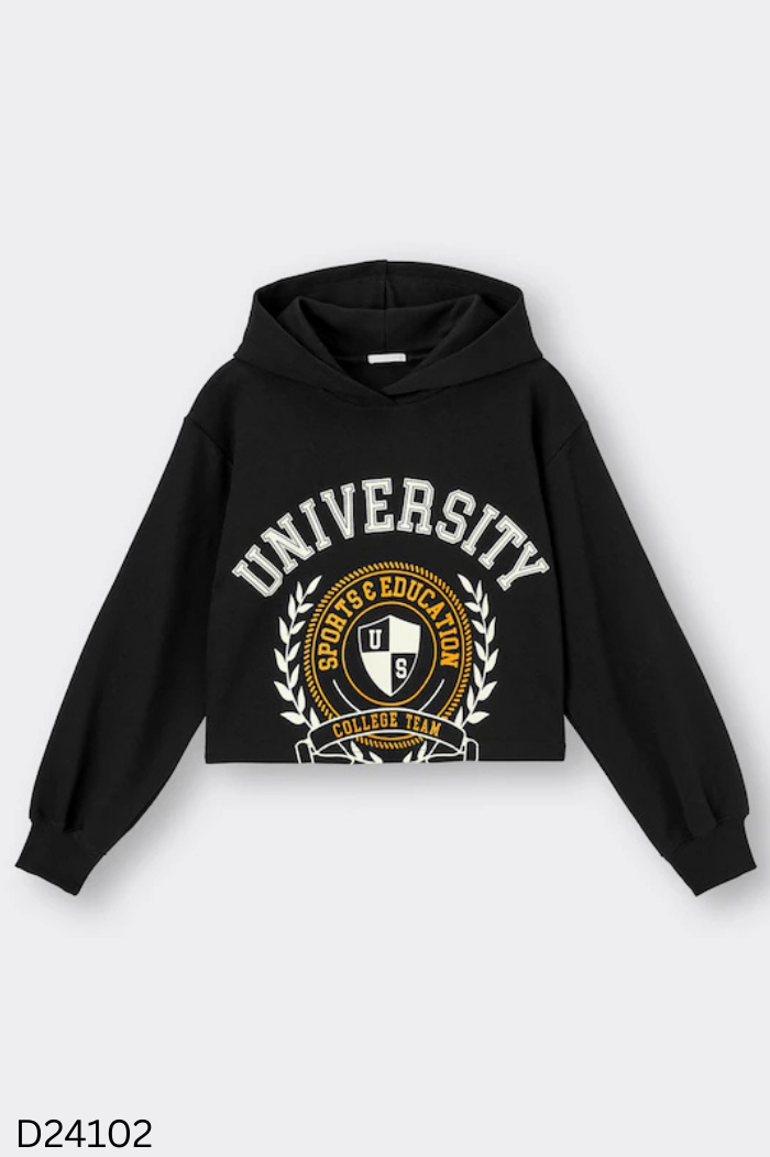 Áo hoodie GU đen chữ trắng