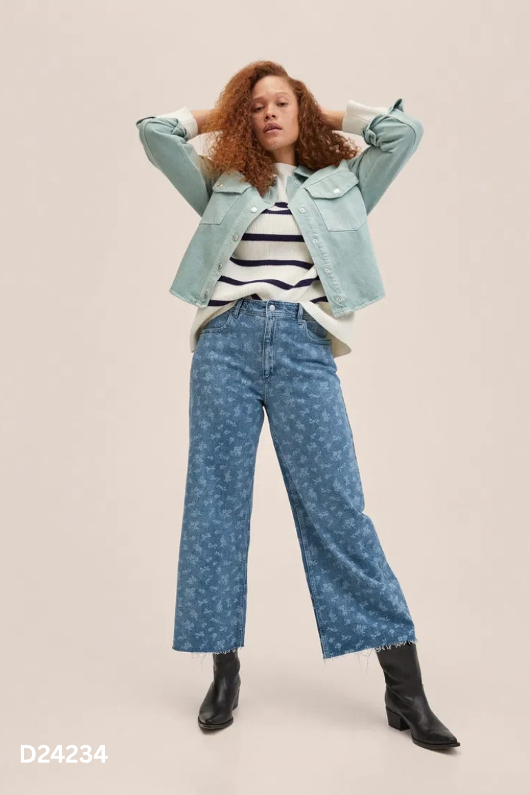 Quần jeans xanh MNG họa tiết rua