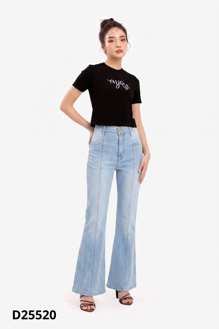 Quần jeans xanh trơn loe ống