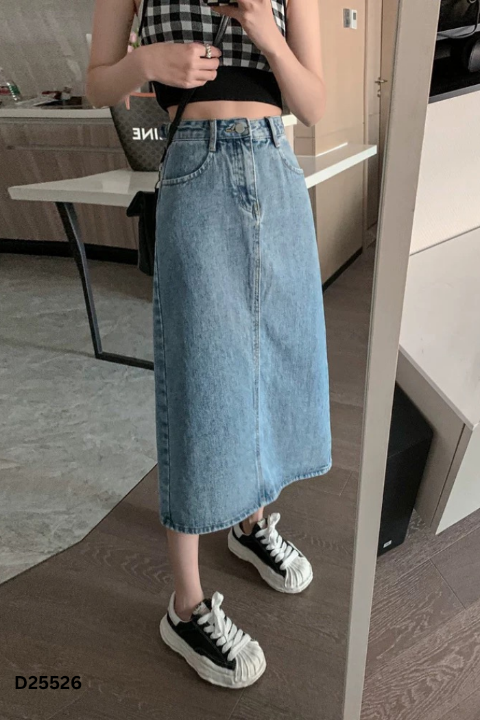 Chân váy jeans xanh trơn
