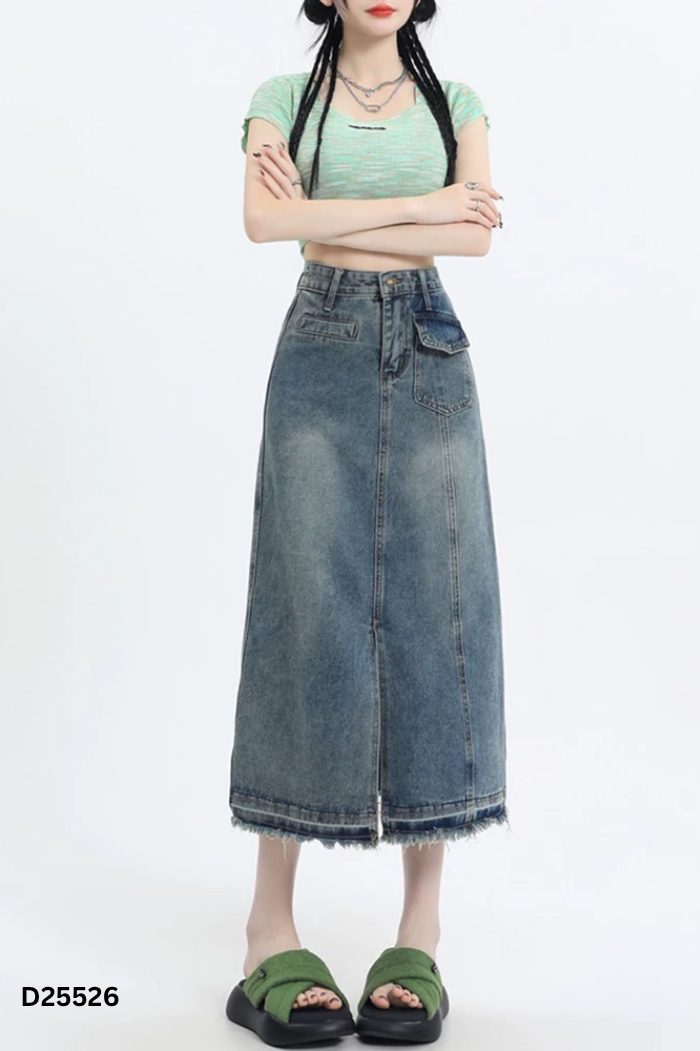 Chân váy jeans xanh 1 túi