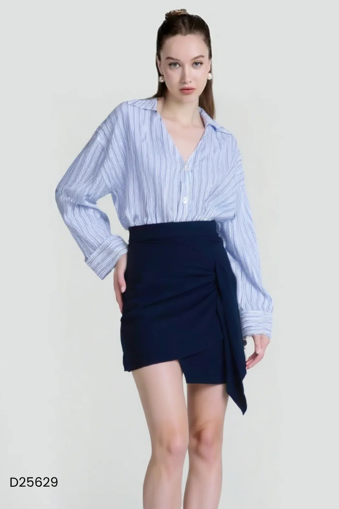 Set Áo sơ mi sọc xanh + chân váy