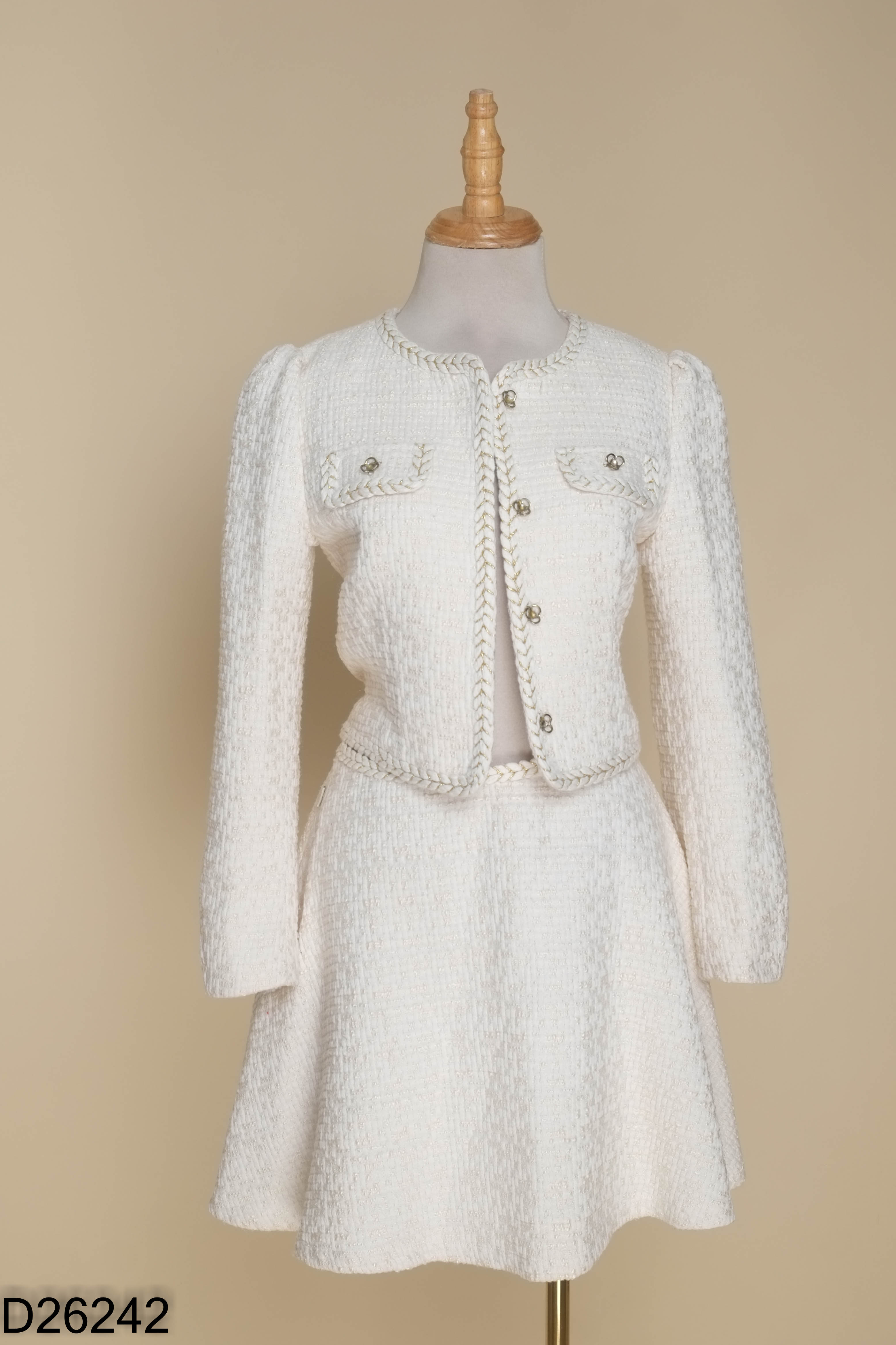 Set Áo tweed len be HALA viền + Chân váy