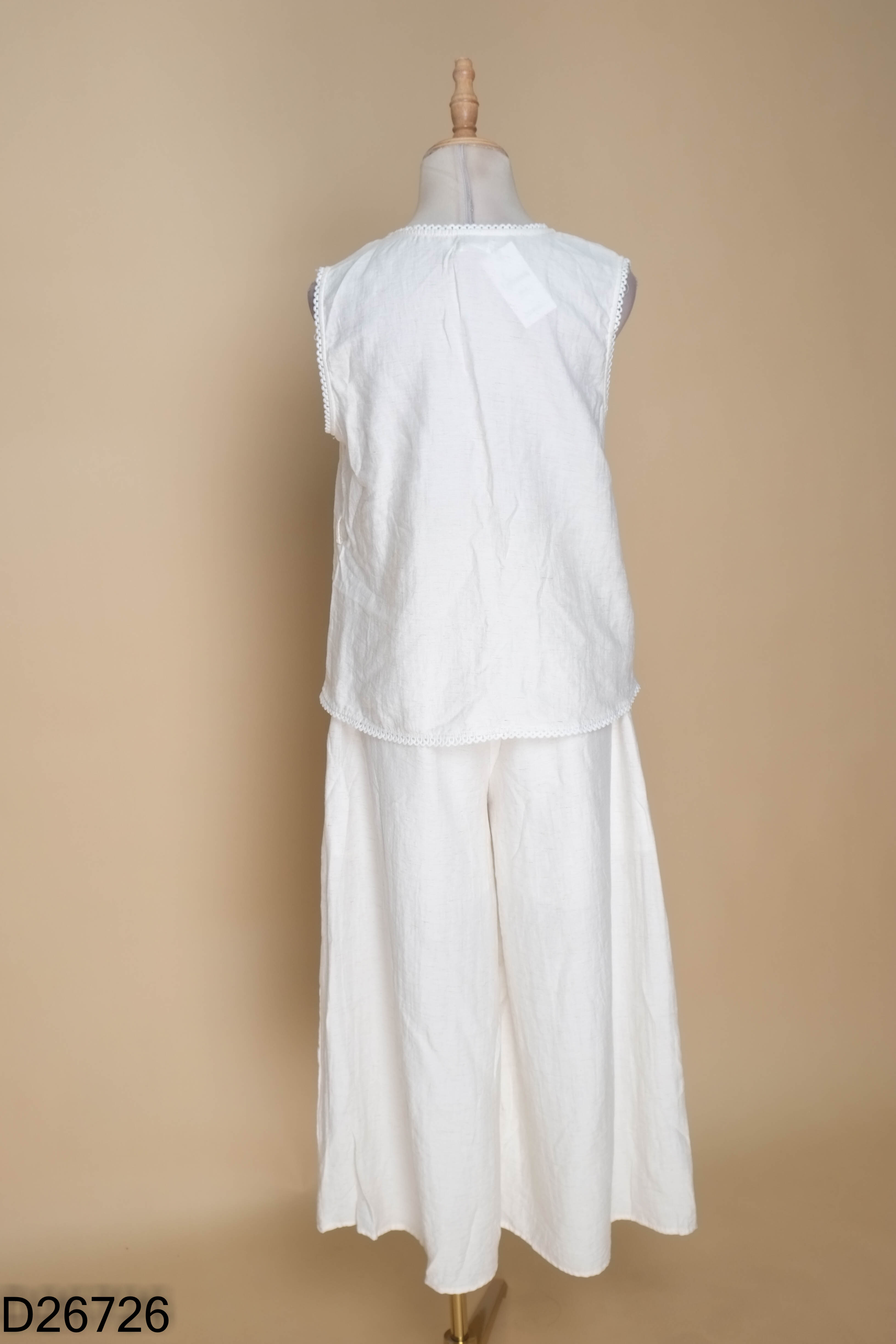 Set linen be áo sát nách + quần ống rộng