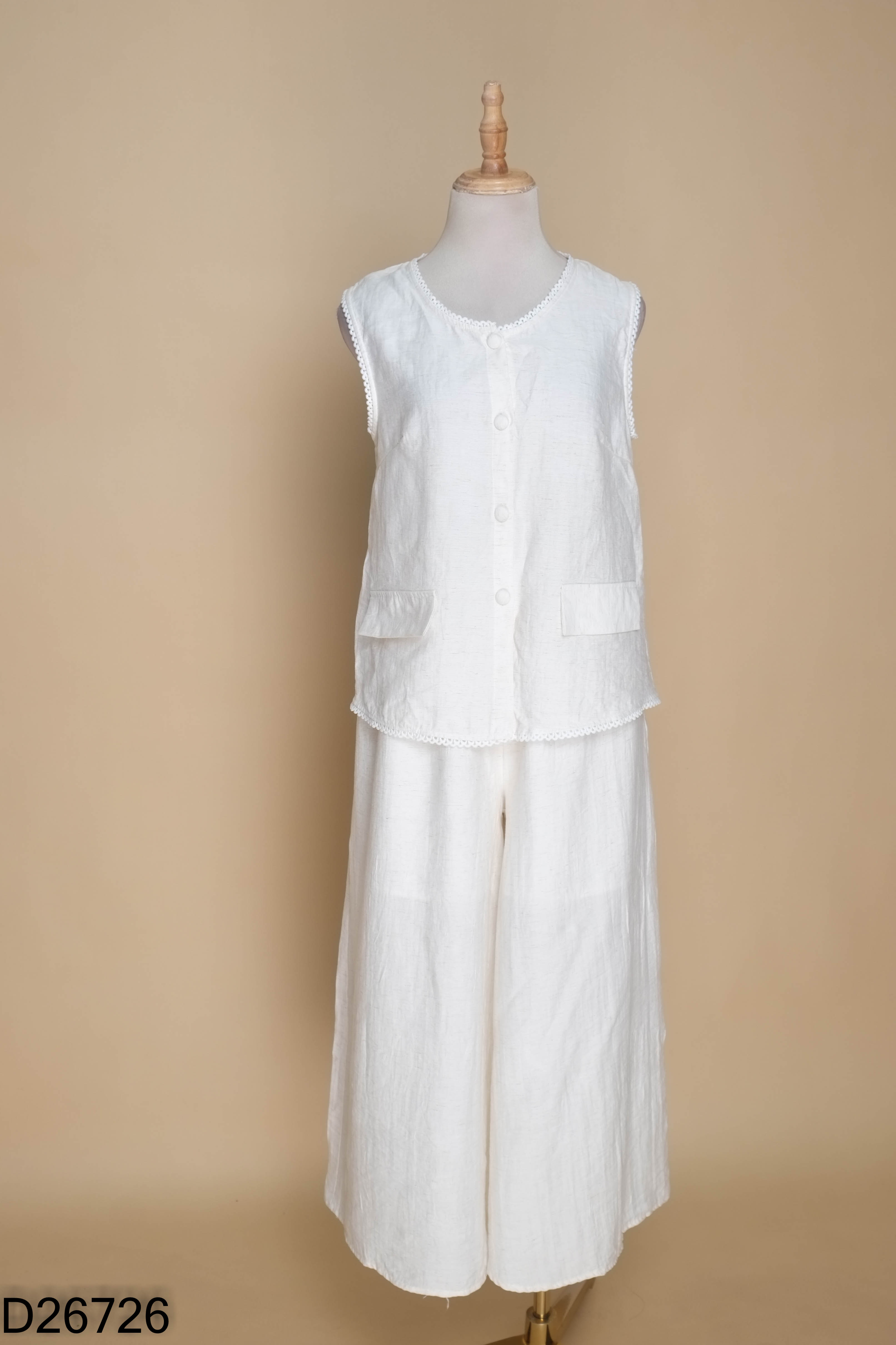 Set linen be áo sát nách + quần ống rộng