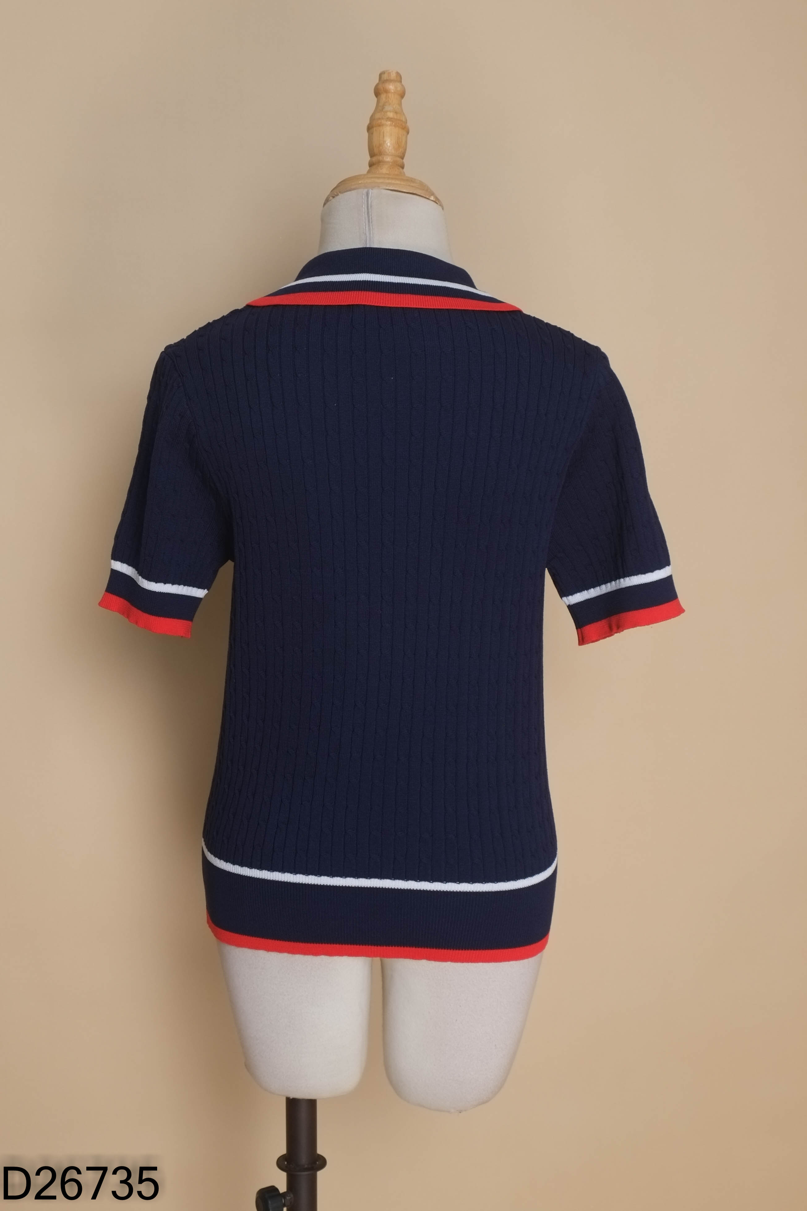 Áo polo xanh than phối kẻ đỏ