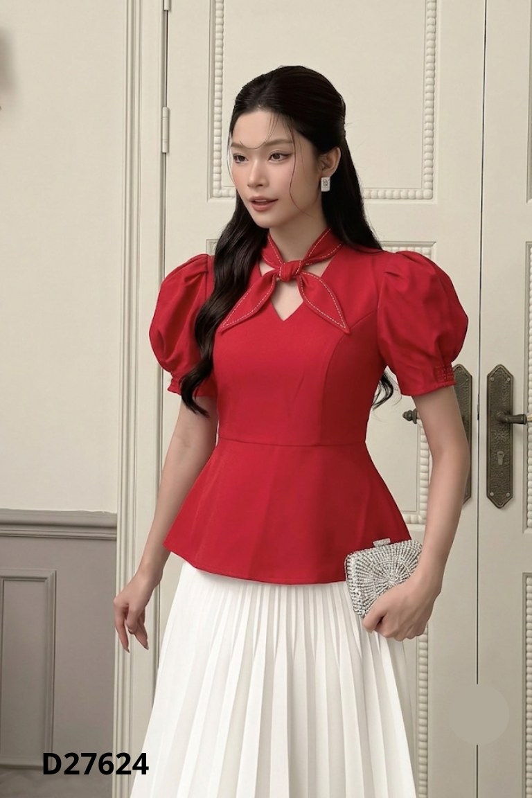 SET áo LIOS OFFICIAL đỏ+ chân váy trắng