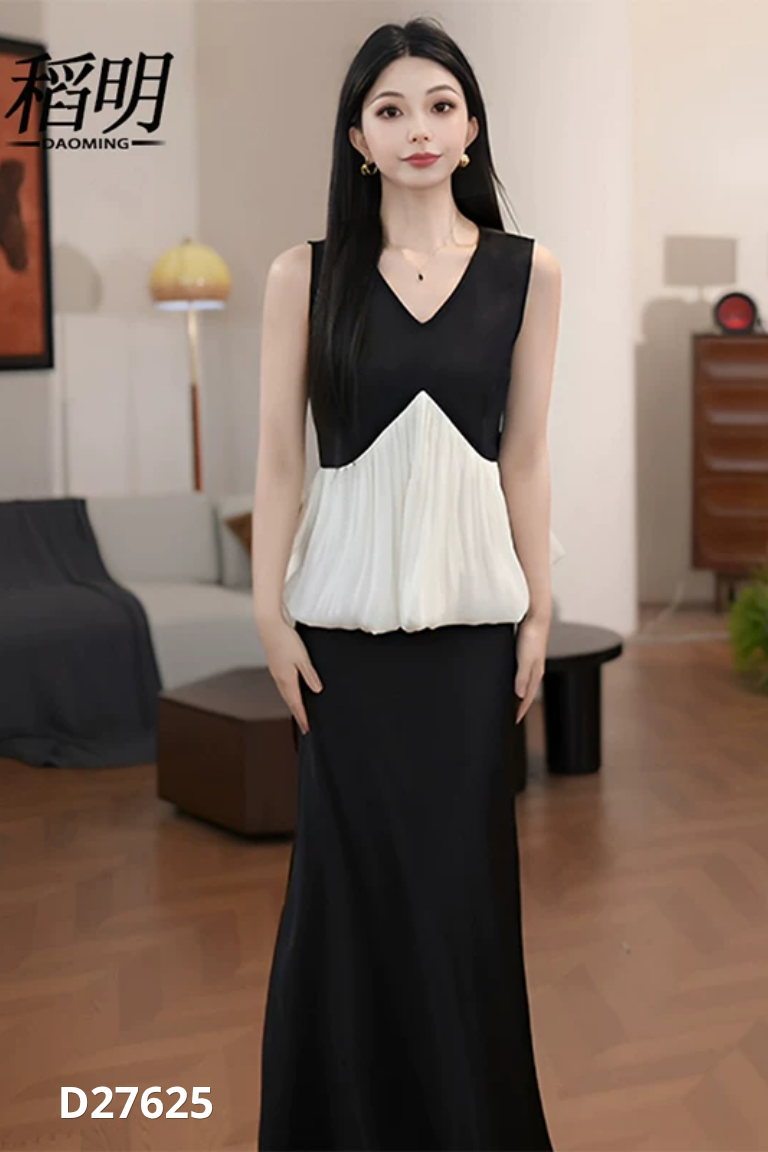 Set lụa đen phối voan+váy PATVINITY