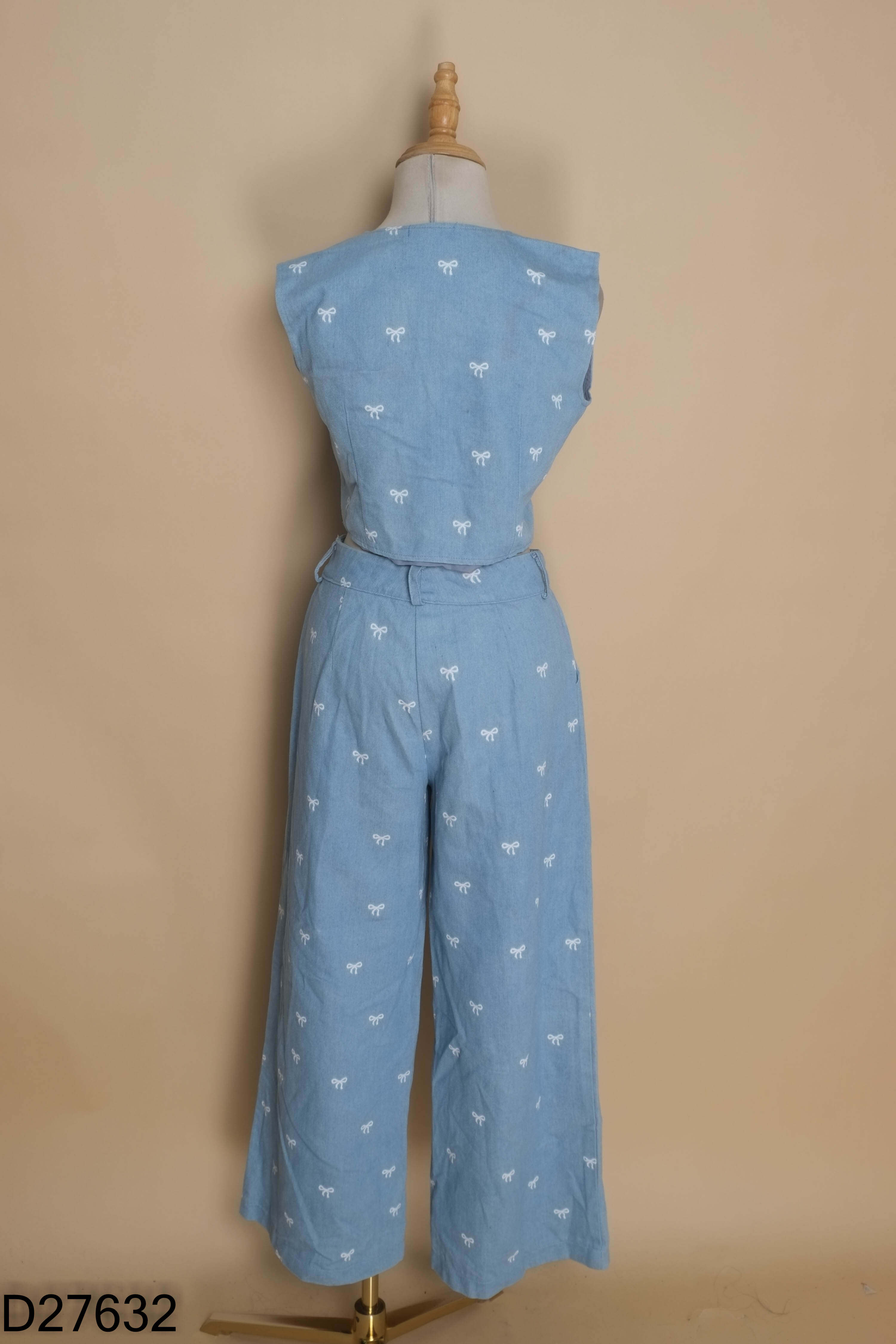 Set Áo gile jean xanh nơ trắng + Quần ELVES