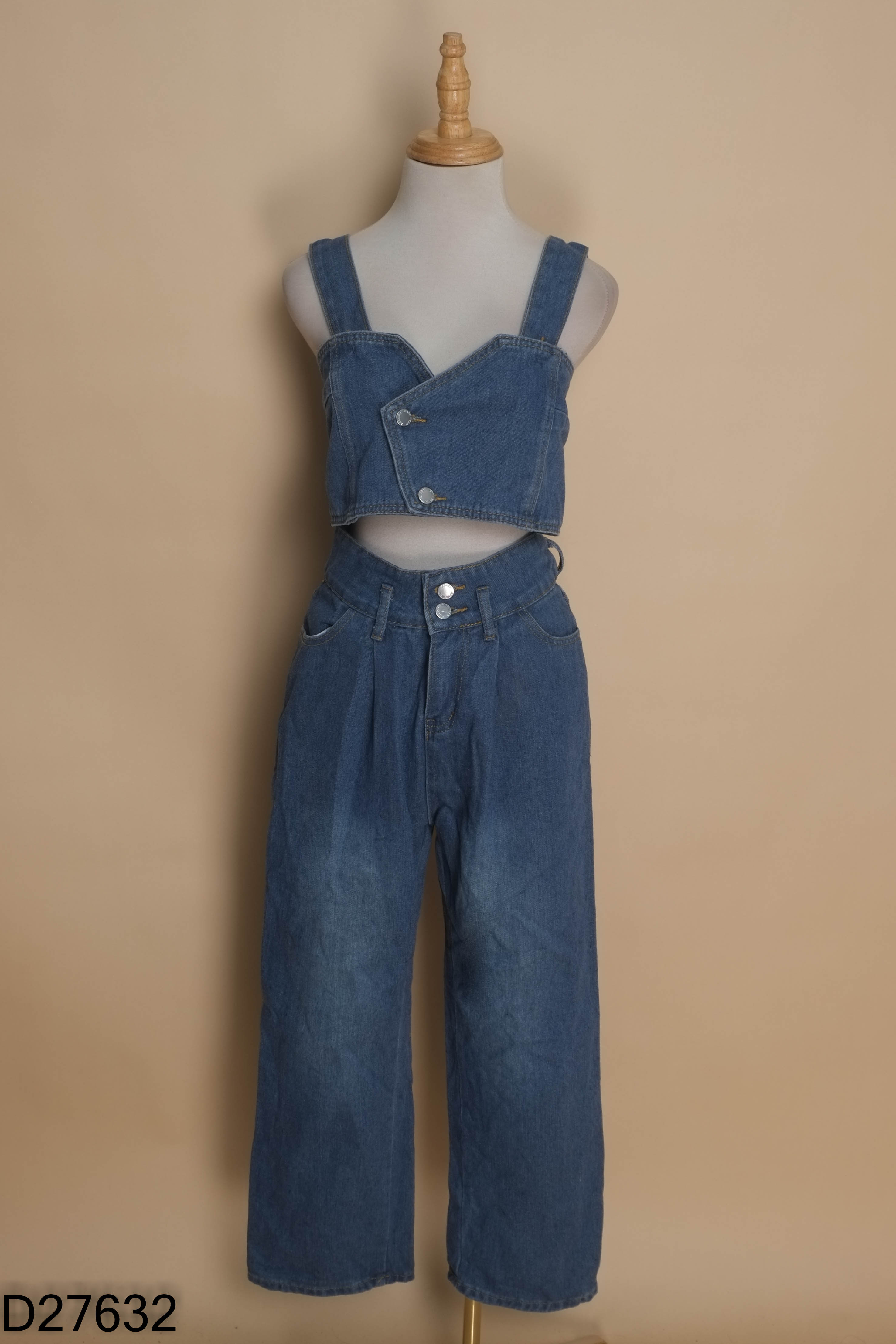Set Áo jean xanh croptop + Quần