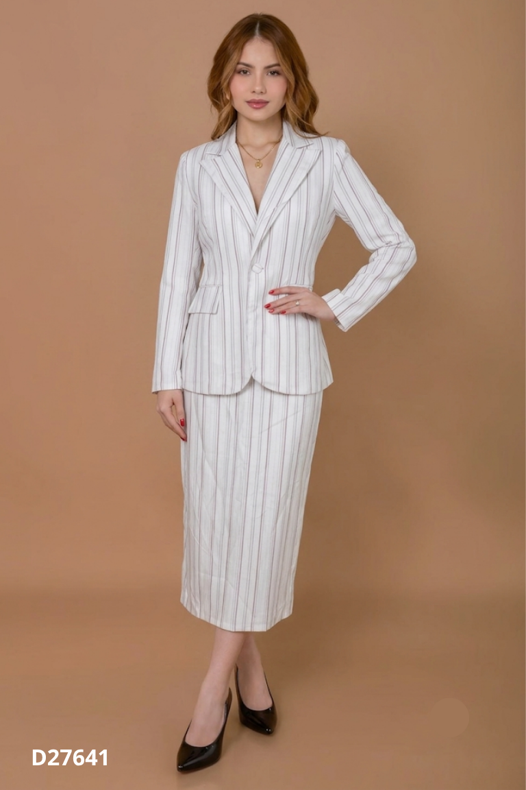 Set Áo blazers trắng kẻ ANDI DESIGN + Chân váy