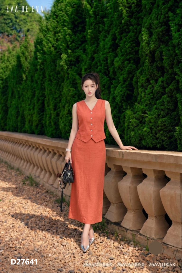 Set Áo gile cam đỏ LEO'S WEARING + Chân váy