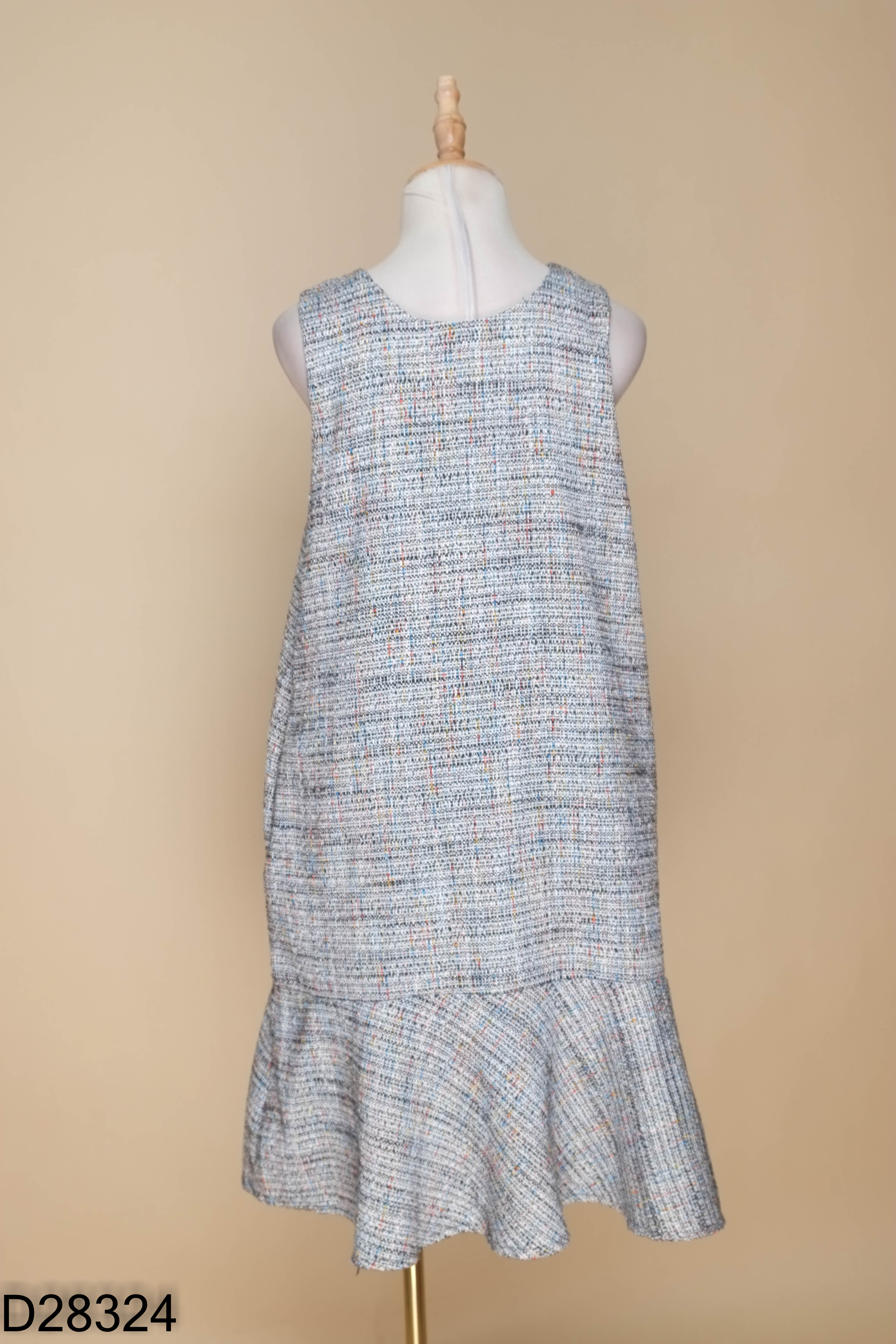 Váy dạ tweed len đen mix màu sát nách