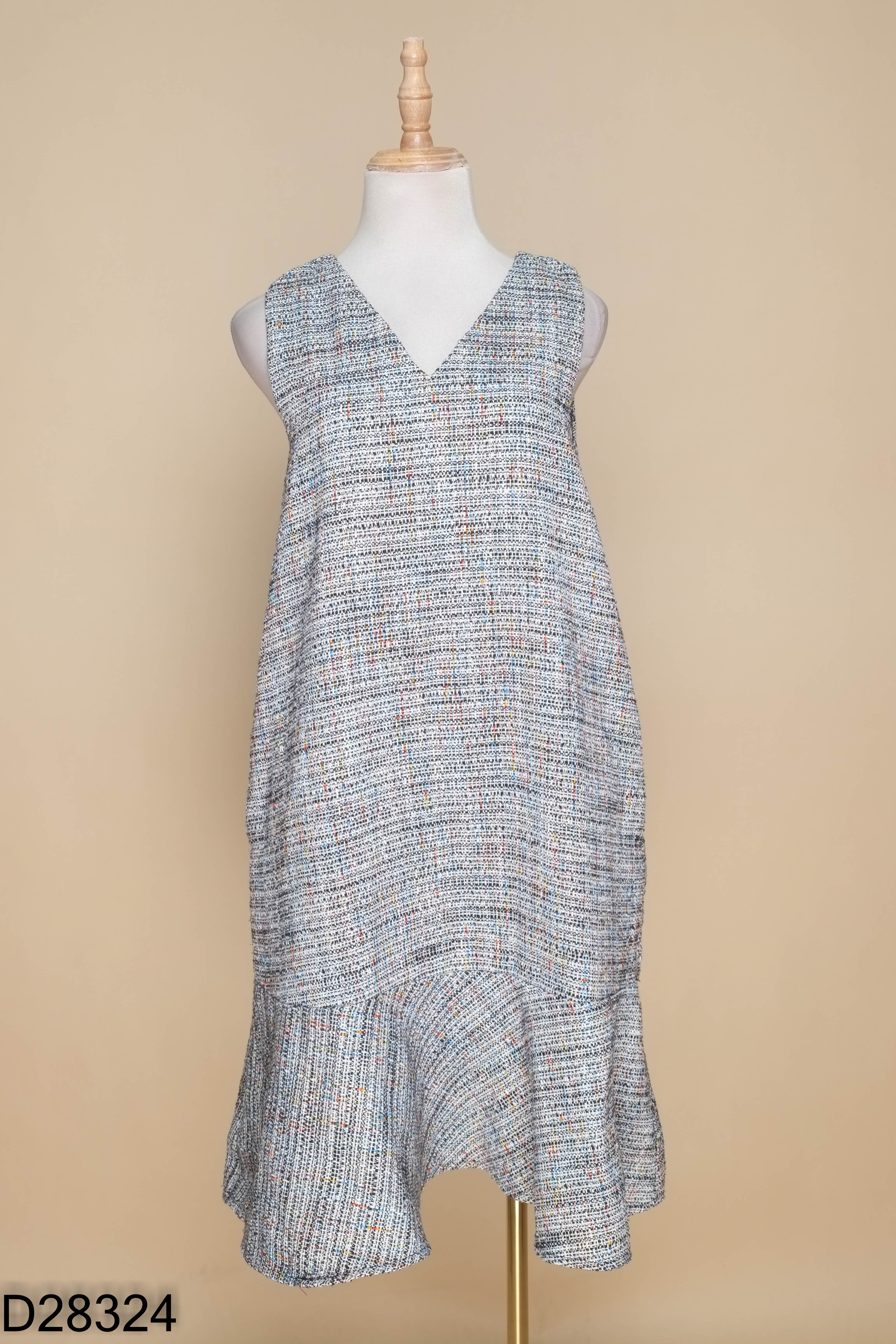 Váy dạ tweed len đen mix màu sát nách
