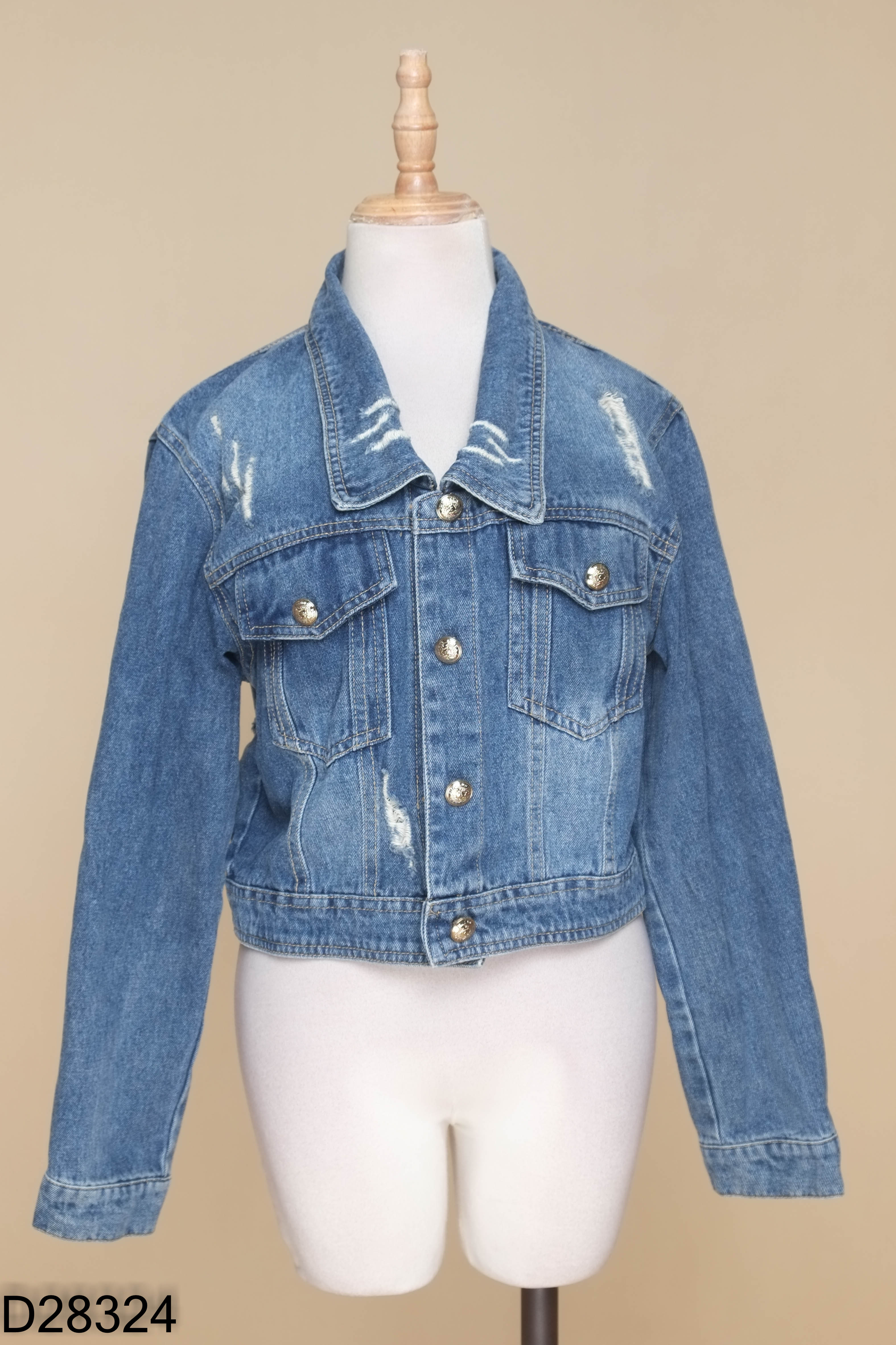 Áo jeans xanh form ngắn