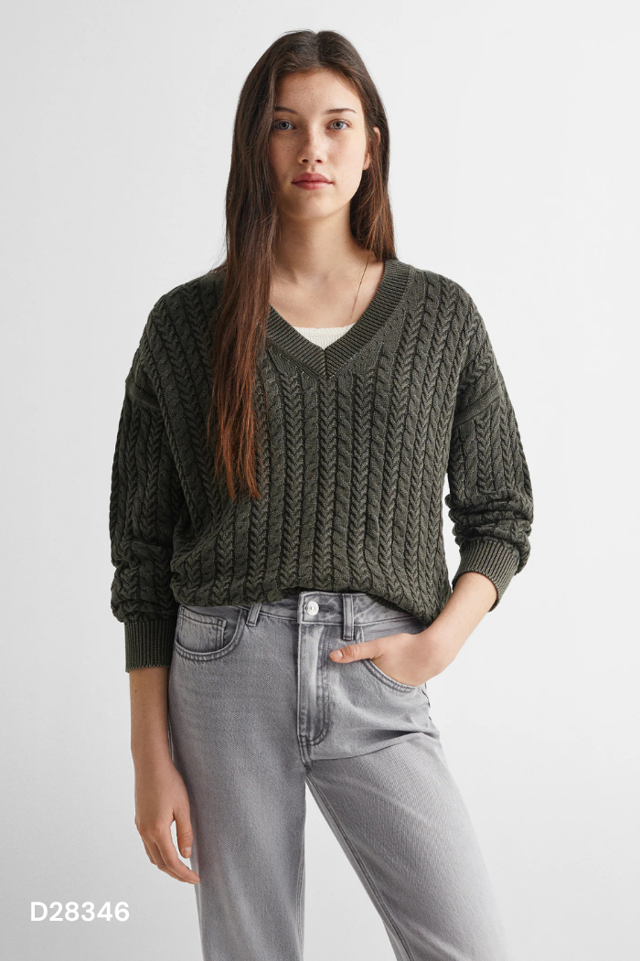 Áo len xám MANGO cổ tim