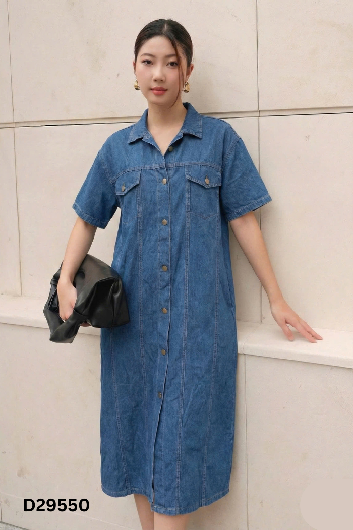Váy jean xanh cài cúc