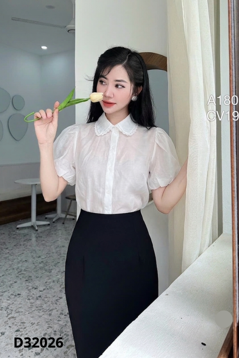 Áo voan trắng tay phồng