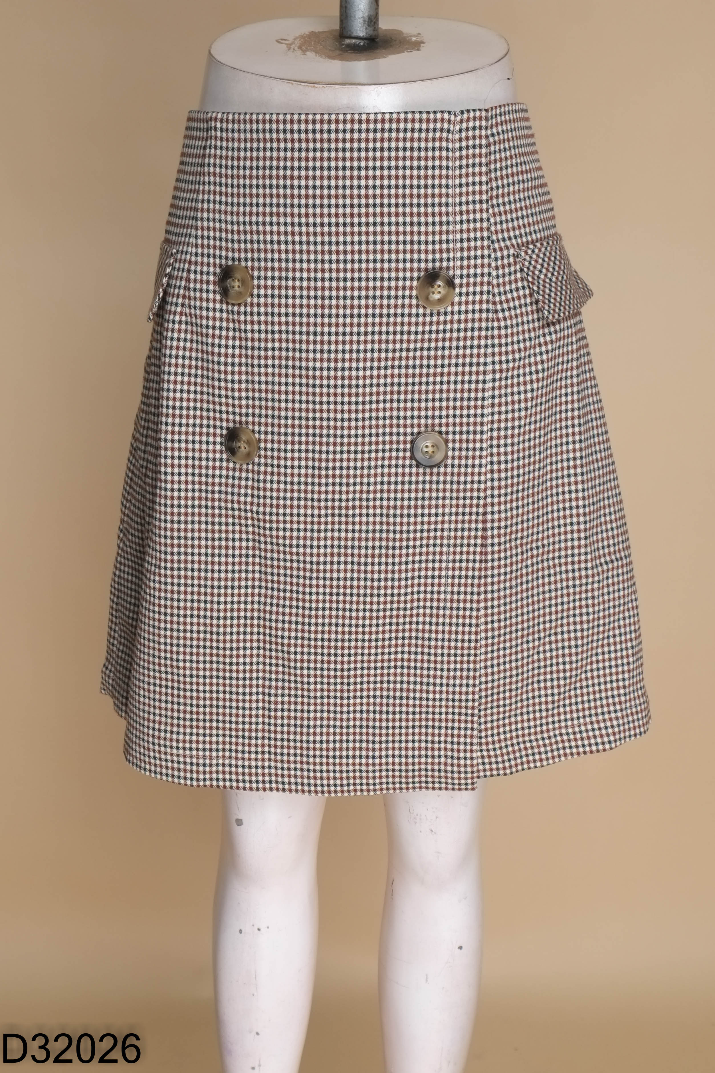 Chân váy nâu ADORE DRESS kẻ phối cúc