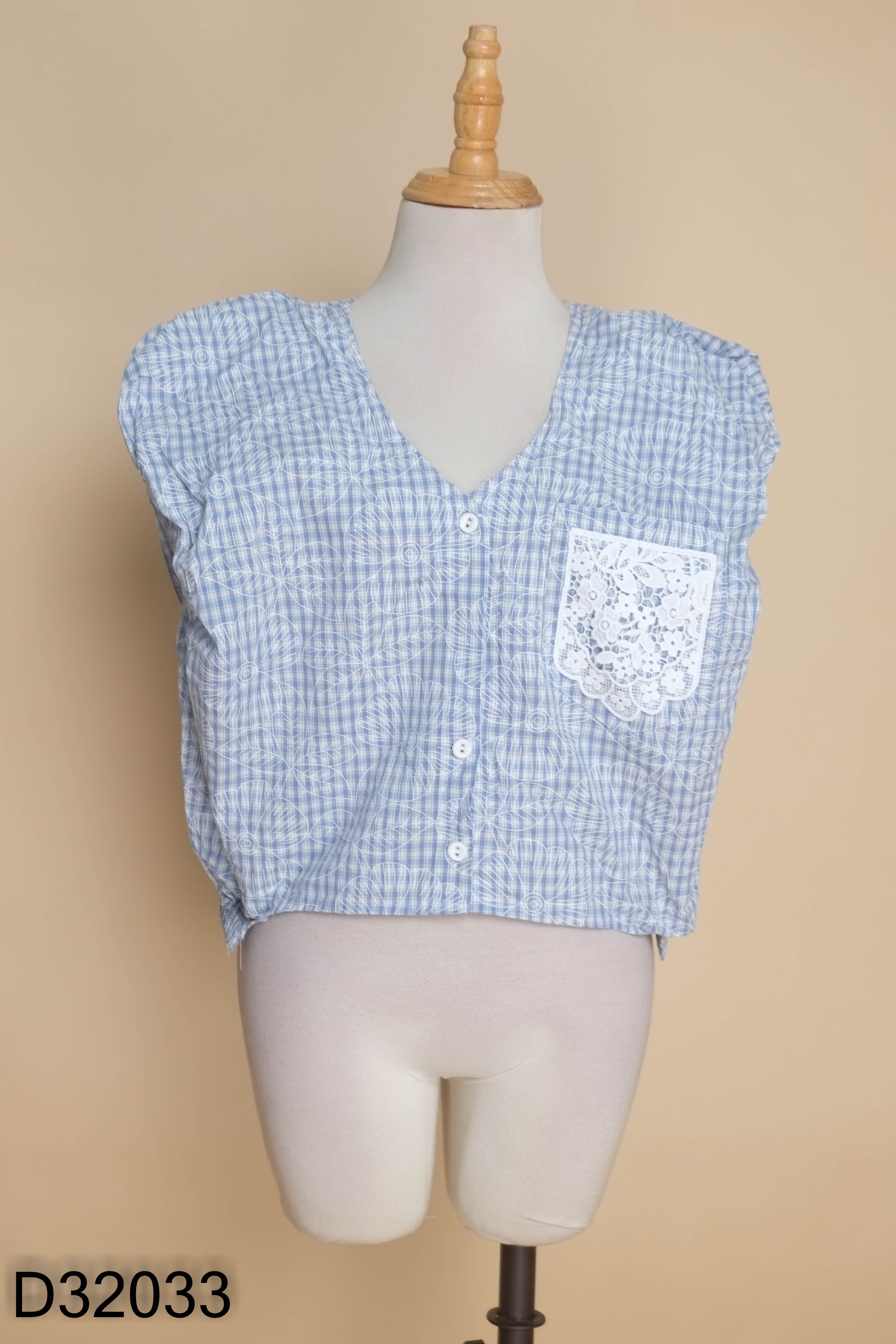 Áo xanh lửng phối túi ren