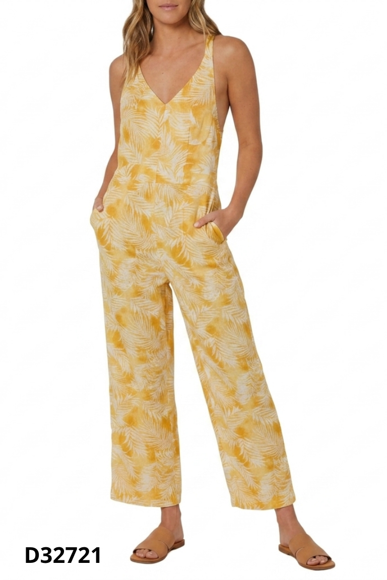 Jumpsuit thô vàng họa tiết