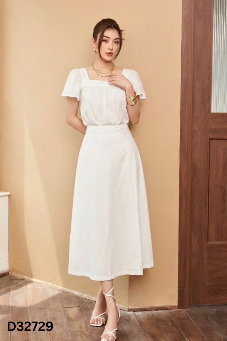 Set Áo đũi trắng cổ vuông + chân váy
