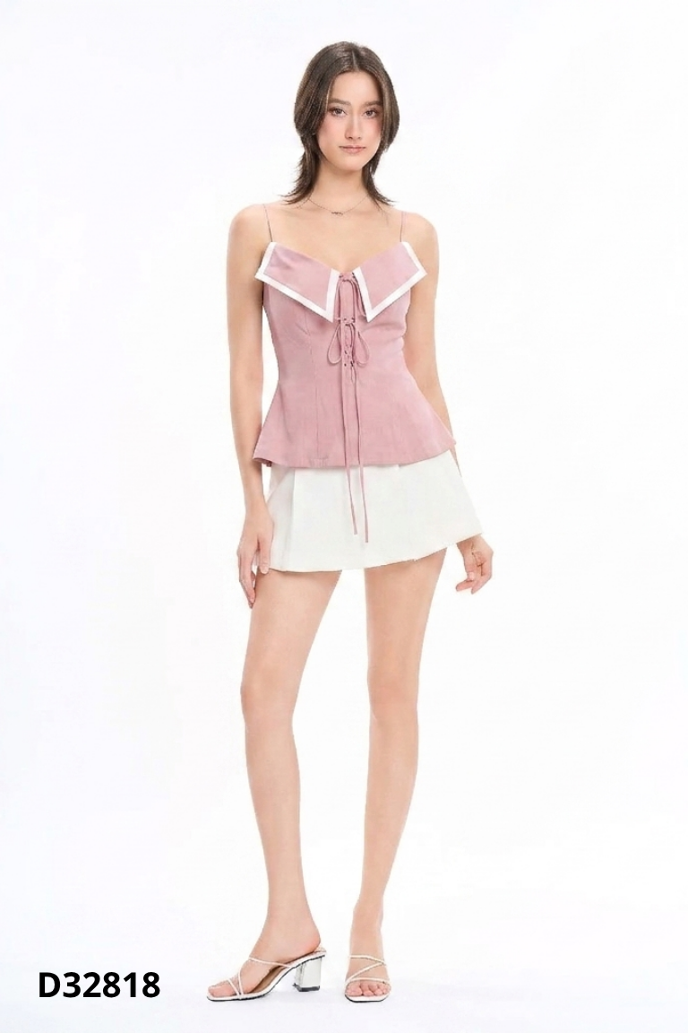 Áo hai dây RECHIC hồng viền trắng