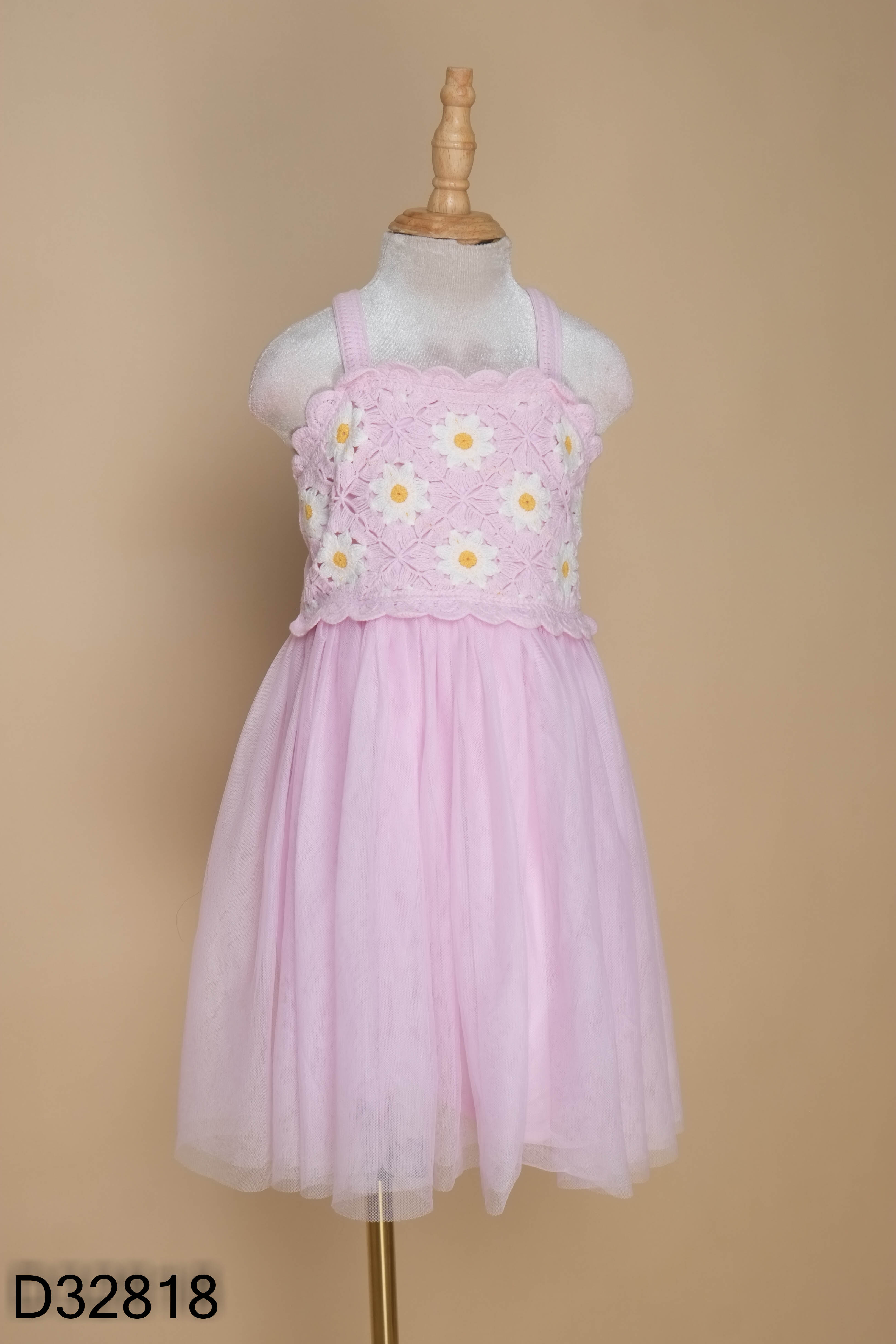 Váy lưới tím phối len đan hoa KIDS
