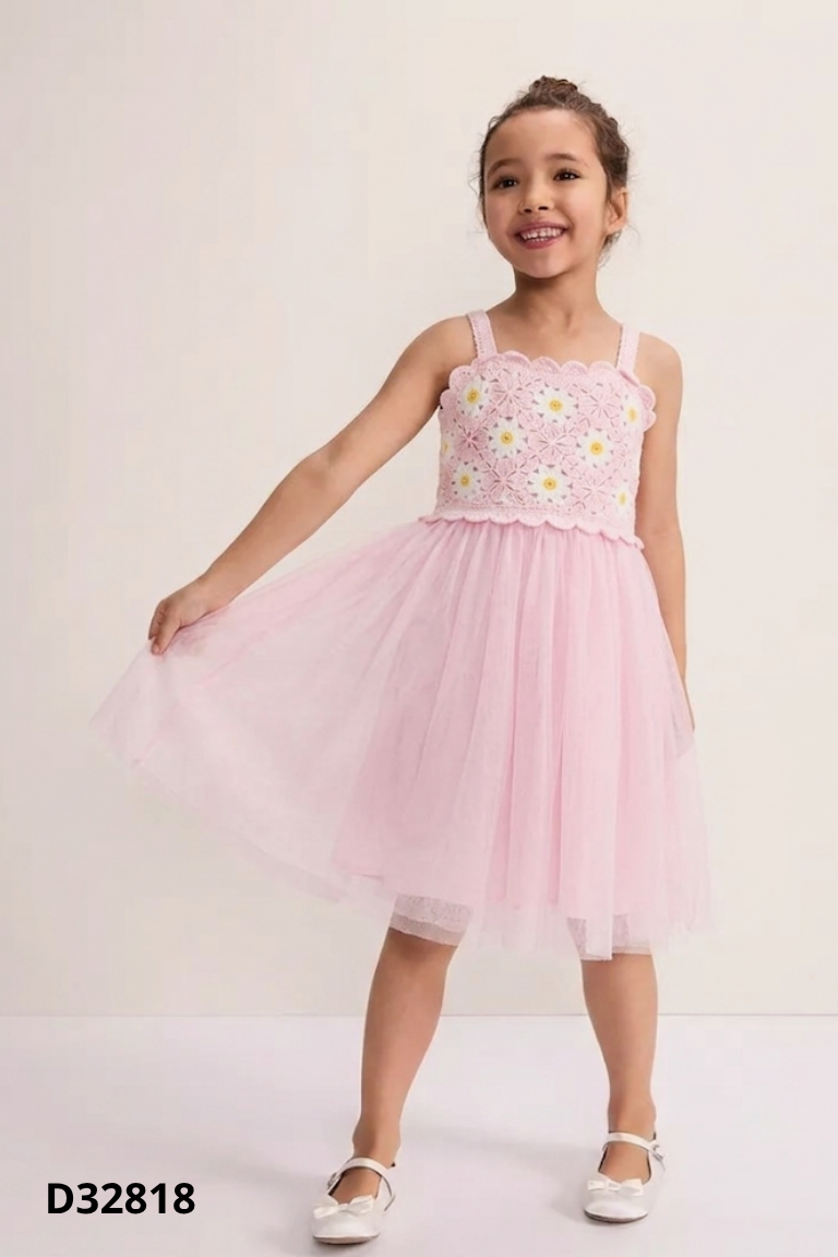 Váy lưới tím phối len đan hoa KIDS