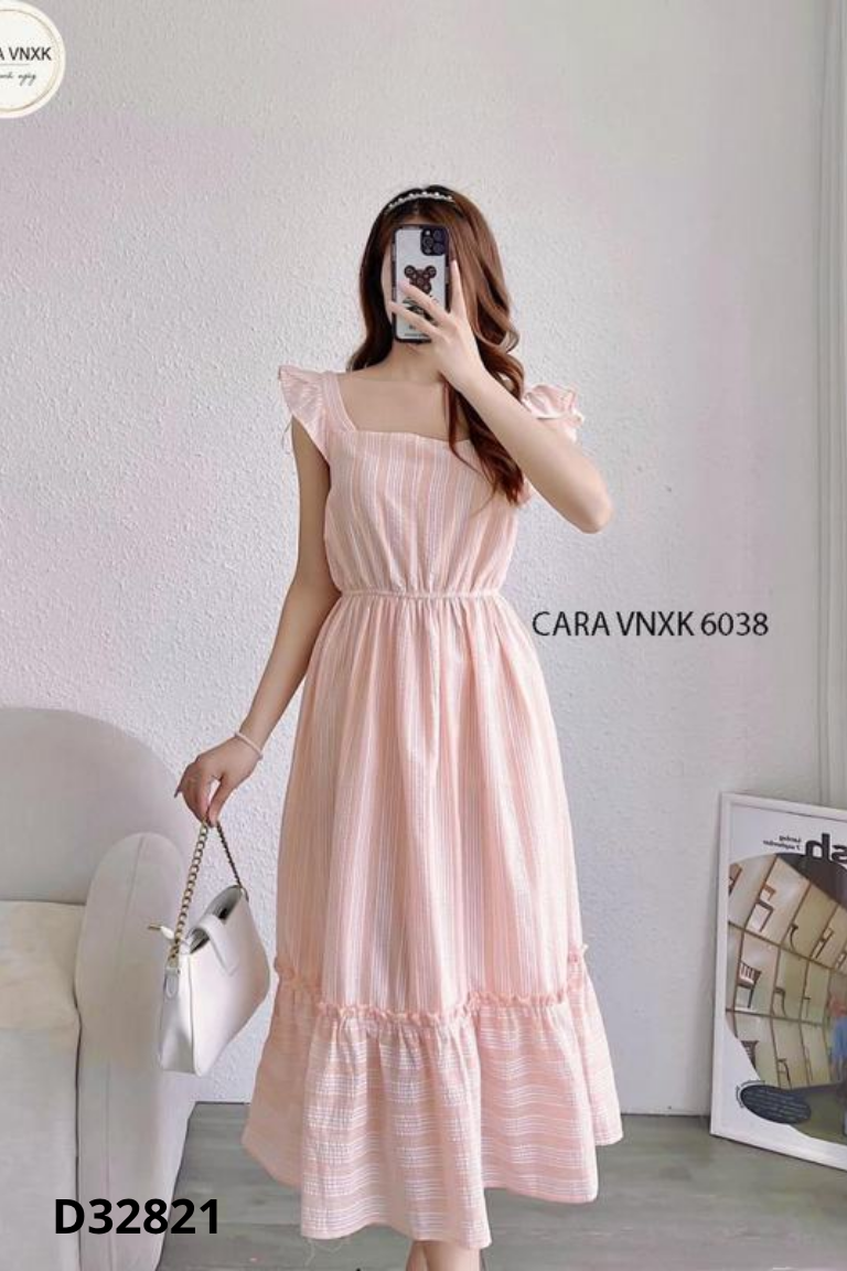 Váy BLU PEPPER cam kẻ 2 dây