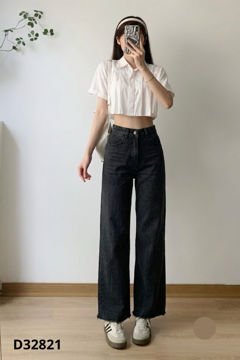 Quần jeans đen suông