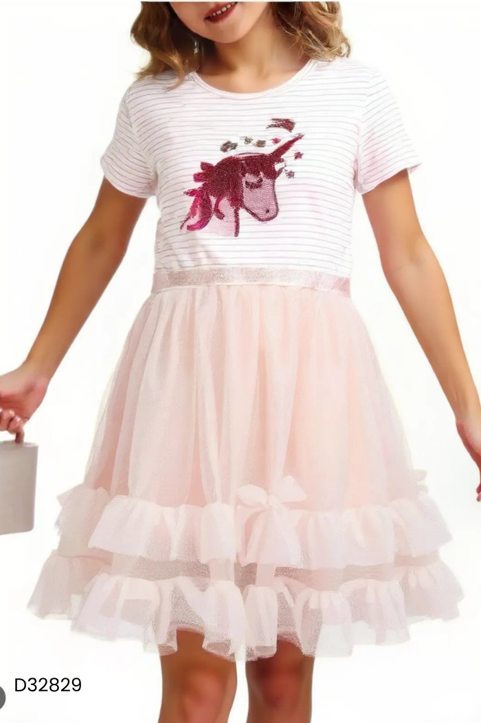Váy hồng kẻ phối lưới KIDS