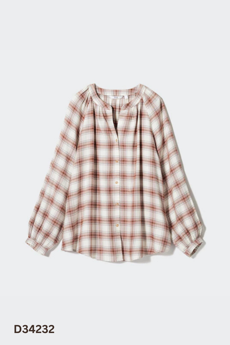 Áo sơ mi nâu kẻ UNIQLO