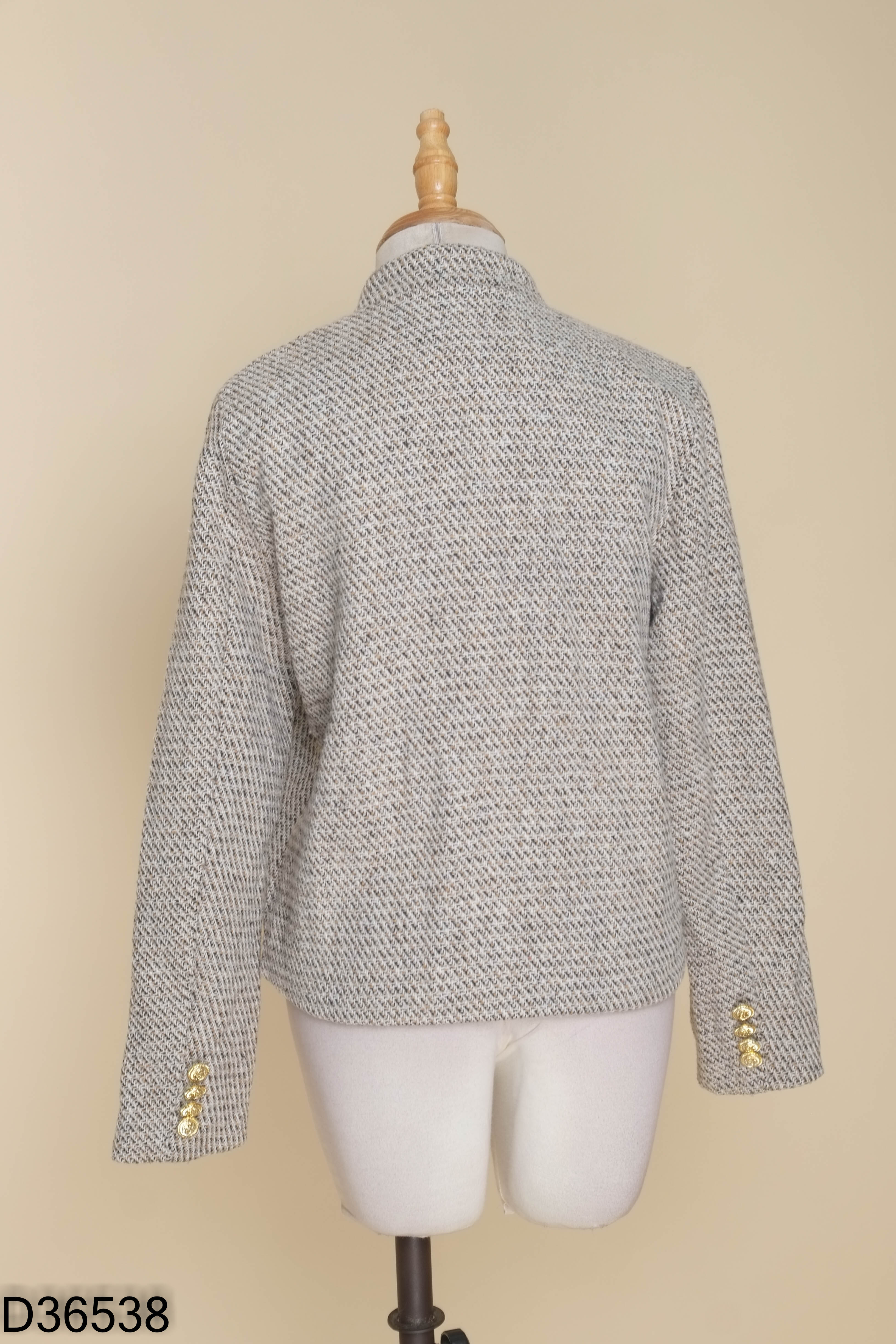Áo dạ tweed be họa tiết khuy đồng