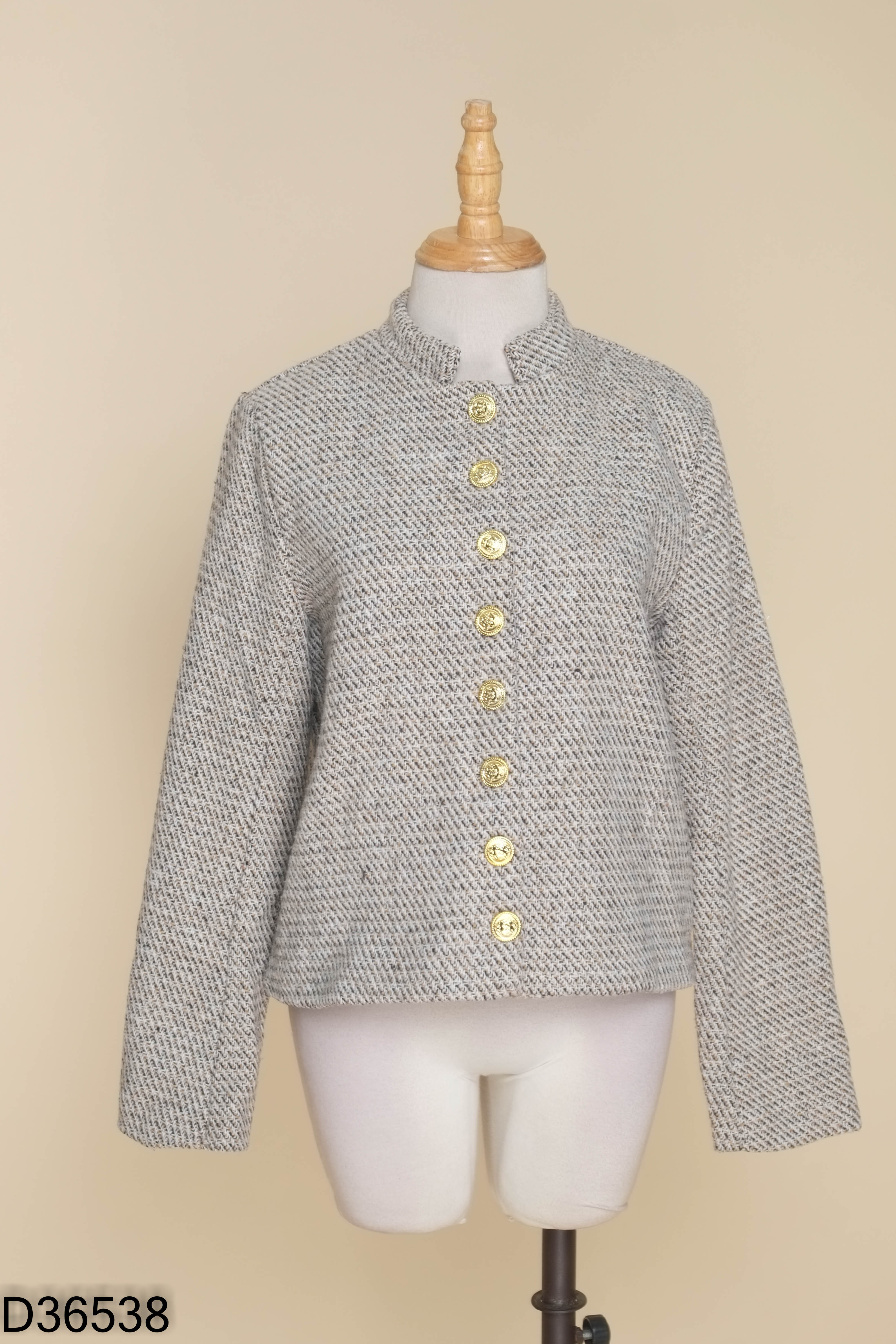 Áo dạ tweed be họa tiết khuy đồng