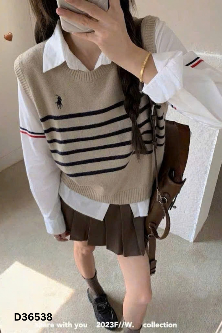 Set sơ mi trắng NONA+gile nâu