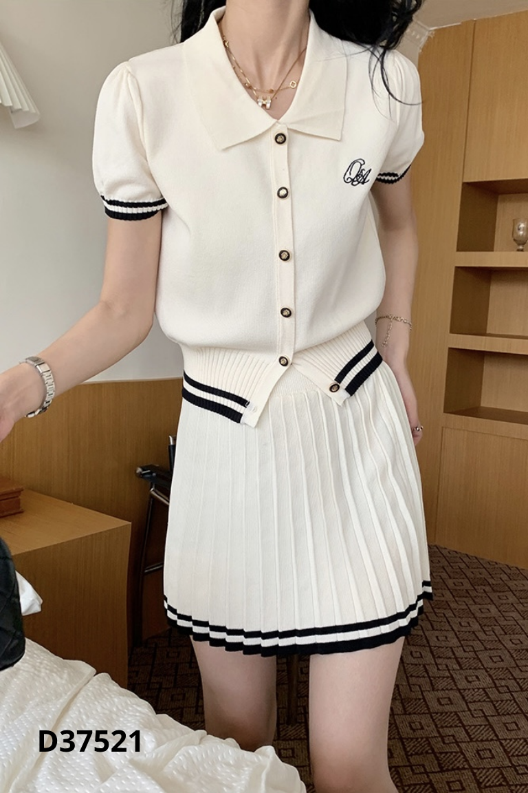 Set Áo cardigan be tay ngắn + Chân váy