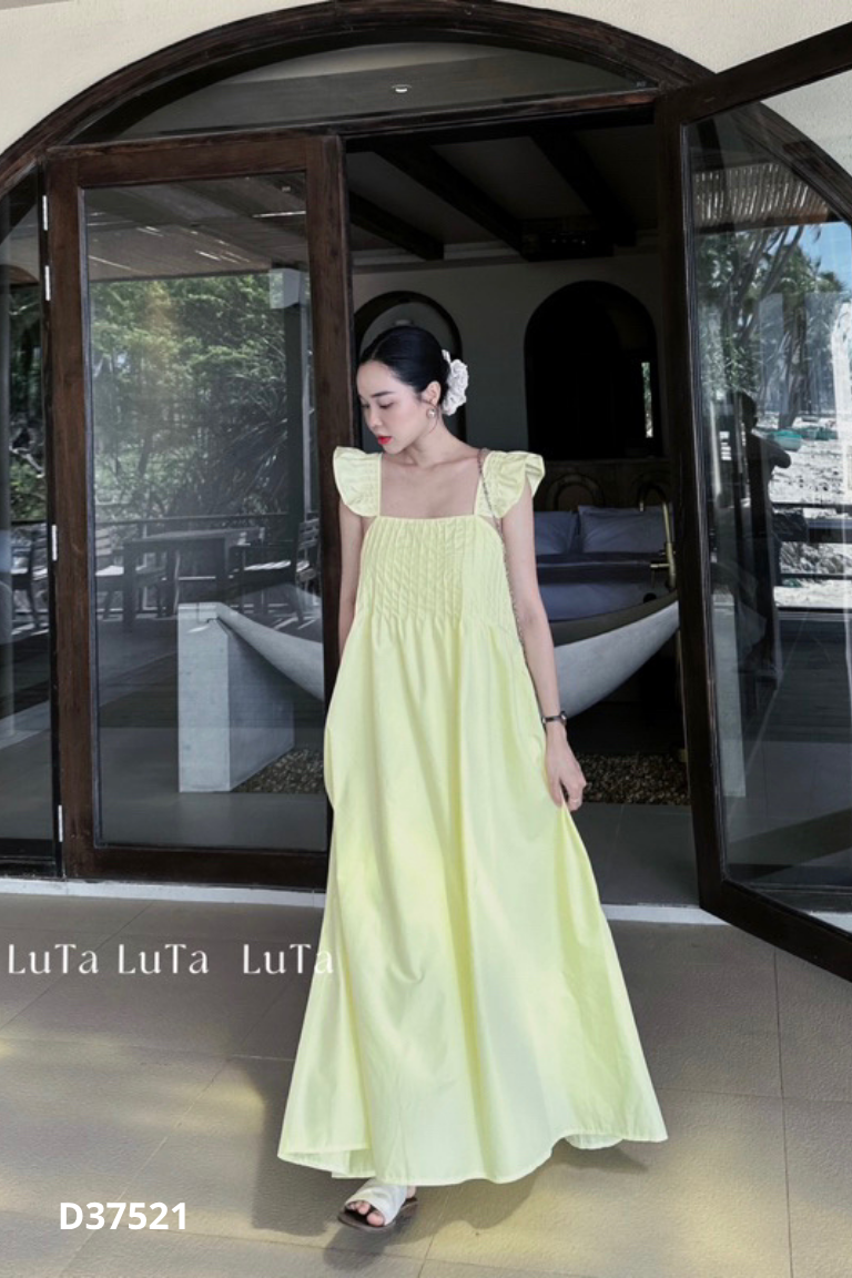 Váy maxi vàng chanh trơn nhún lưng